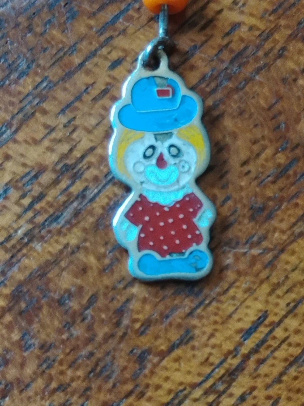 Beaded Clown Charm Keychain in Blue and Orange